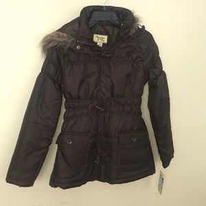 Macy’s green winter jacket faux fur NWT